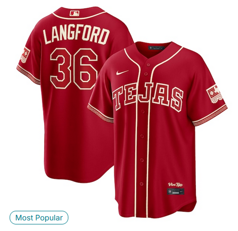 Men Texas Rangers #36 Langford red Nike 2026 MLB City Connect Jersey